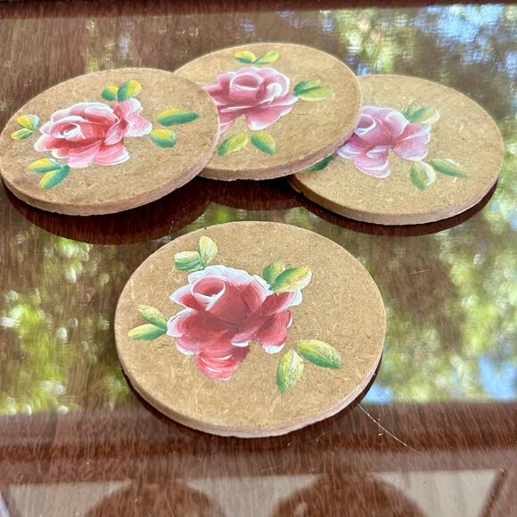 Vintage Hand-Painted Rose Coasters – Set of 4 – 3.5” Diameter - Picture 6 of 8